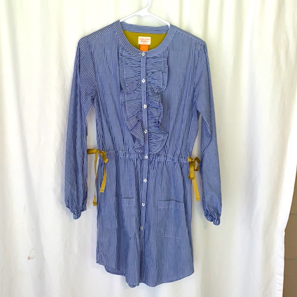 Eddie Stine by Eddie Bauer Blue White Stripe Shirt Dress Sz 16  Elastic Waist